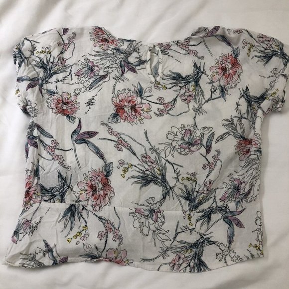 Buffalo David Bitton Size Medium Floral Tie Front Blouse Top Crochet Trim - Picture 8 of 9